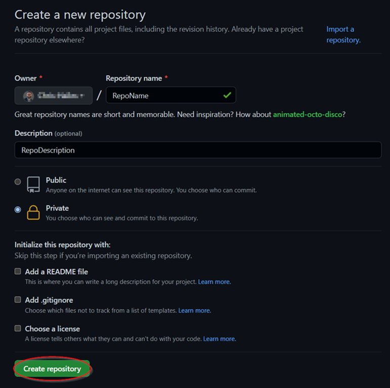 GitHub Create Repository