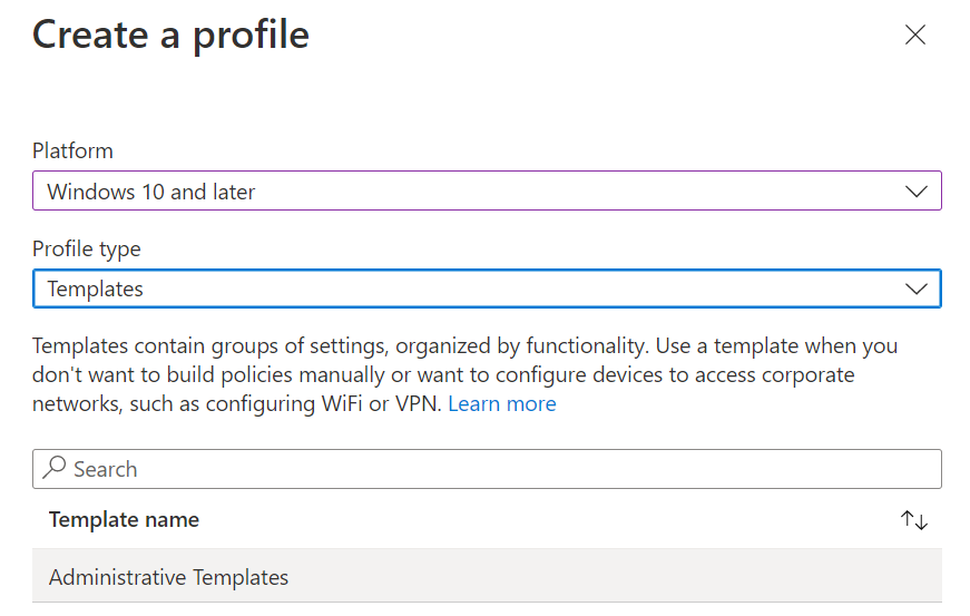Creating a new device configuration profile